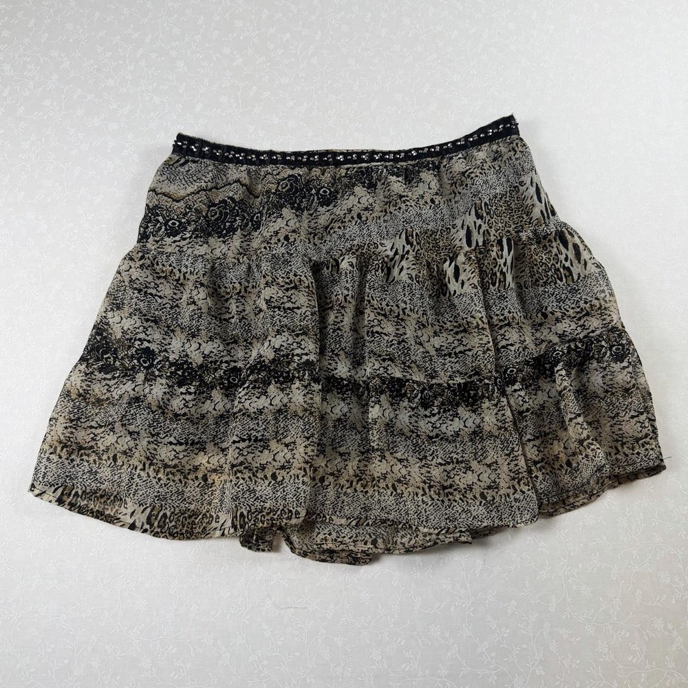 Y2K KOOL Leopard Tiered Ruffle Mini Skirt- Size L